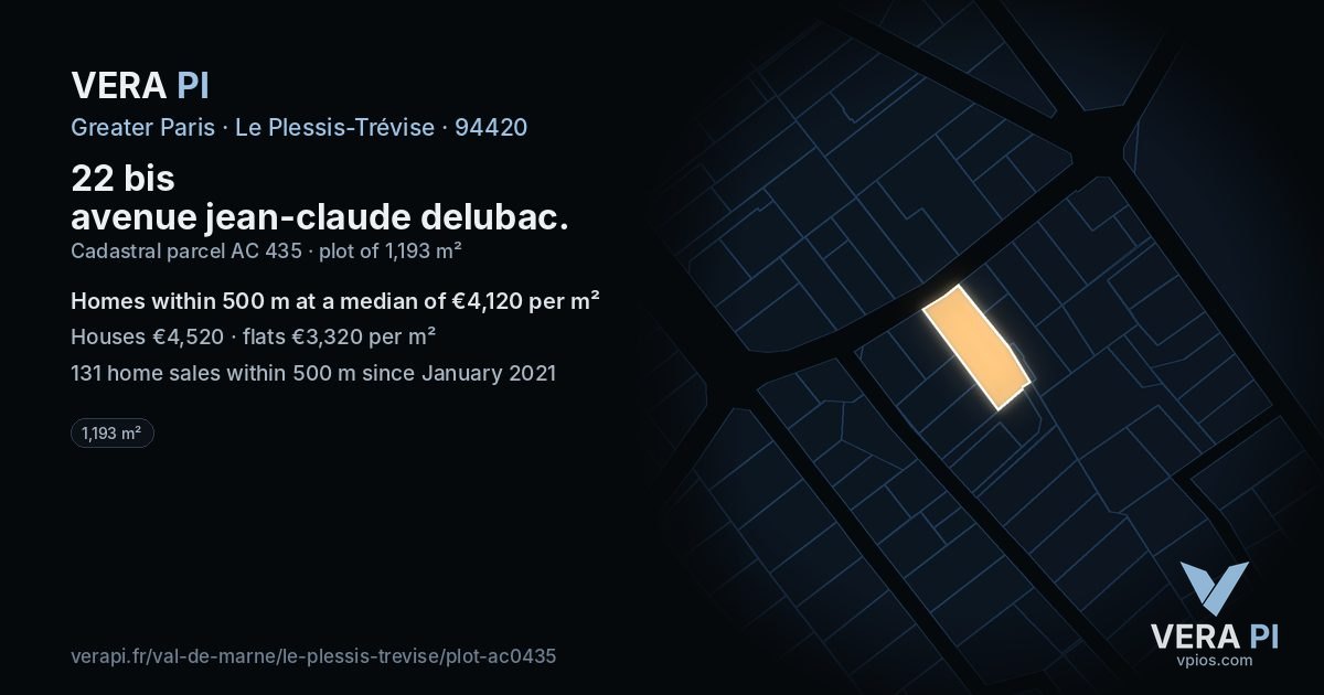 22 bis avenue jean-claude delubac, Le Plessis-Trévise at night – the plot lit, the parcels around coloured by the prices near them