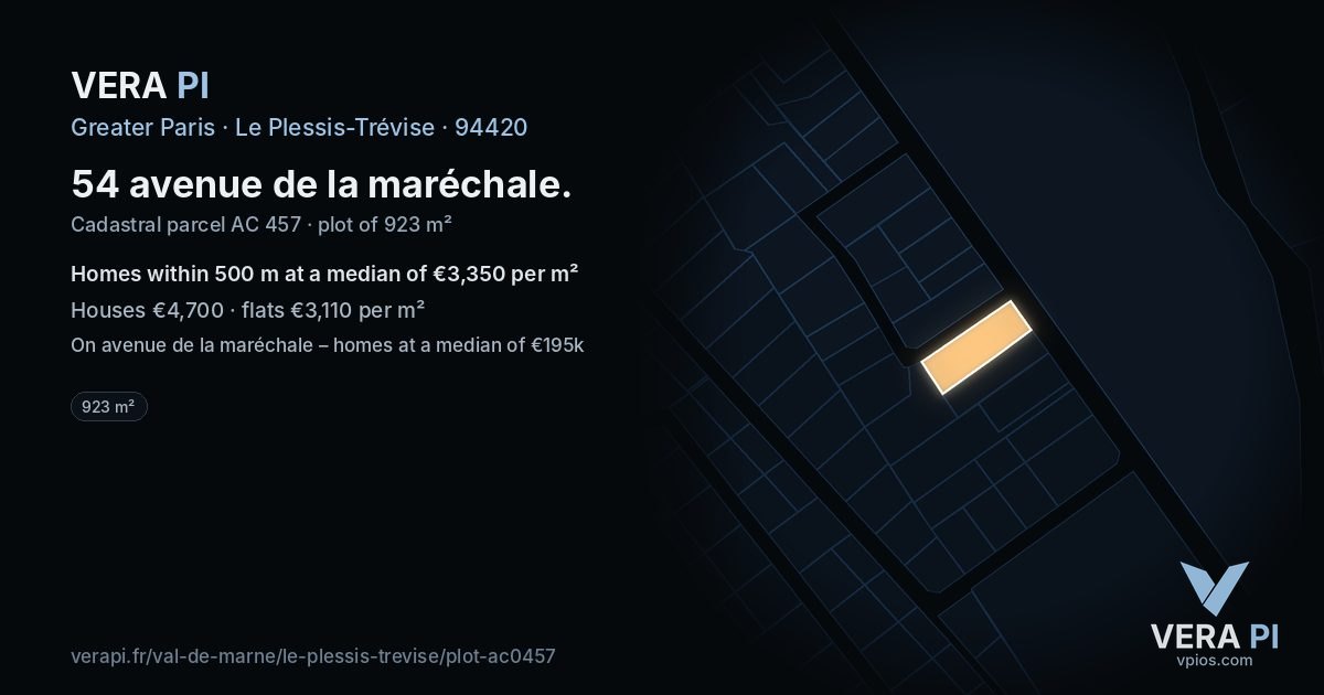 54 avenue de la maréchale, Le Plessis-Trévise at night – the plot lit, the parcels around coloured by the prices near them