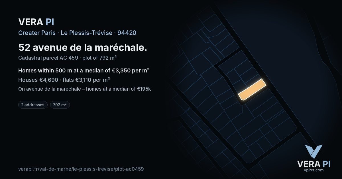 52 avenue de la maréchale, Le Plessis-Trévise at night – the plot lit, the parcels around coloured by the prices near them