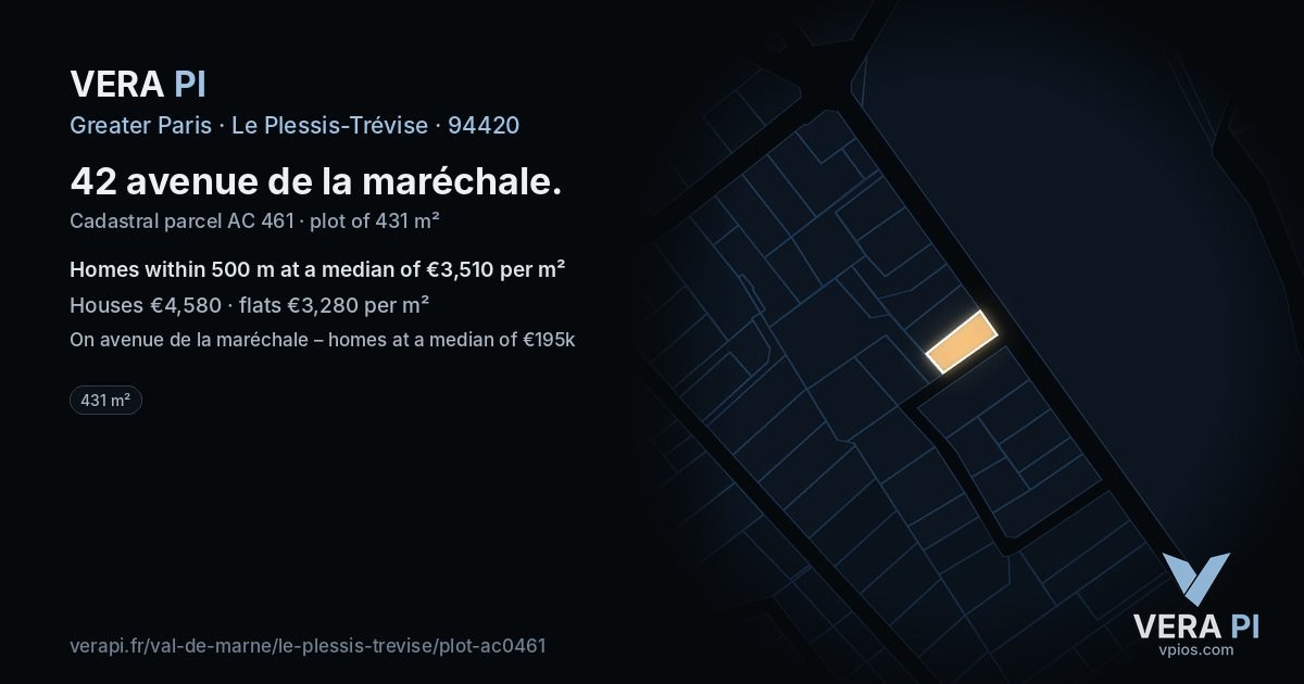 42 avenue de la maréchale, Le Plessis-Trévise at night – the plot lit, the parcels around coloured by the prices near them