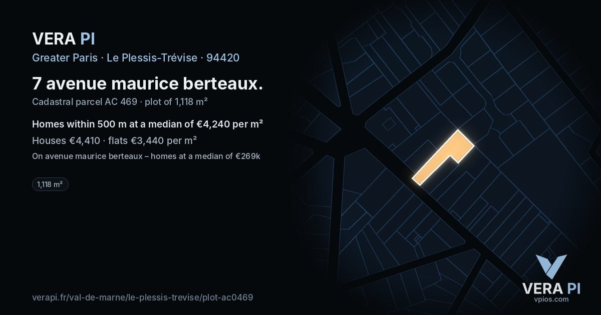 7 avenue maurice berteaux, Le Plessis-Trévise at night – the plot lit, the parcels around coloured by the prices near them