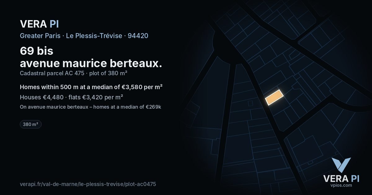69 bis avenue maurice berteaux, Le Plessis-Trévise at night – the plot lit, the parcels around coloured by the prices near them