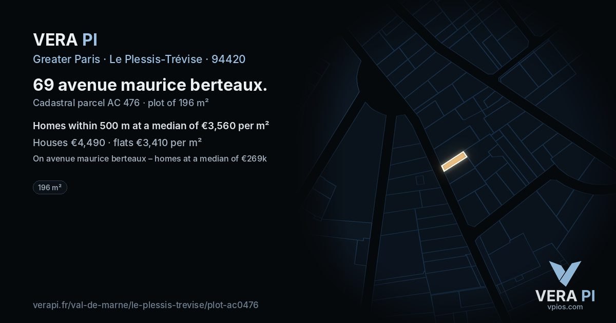 69 avenue maurice berteaux, Le Plessis-Trévise at night – the plot lit, the parcels around coloured by the prices near them