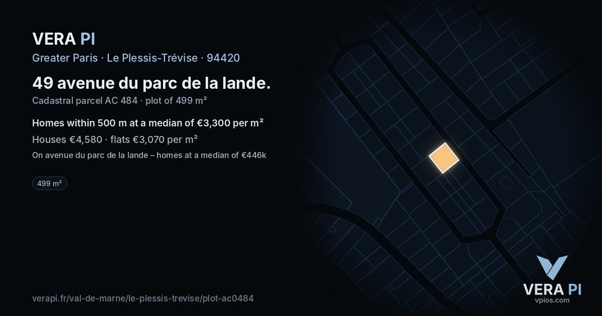 49 avenue du parc de la lande, Le Plessis-Trévise at night – the plot lit, the parcels around coloured by the prices near them