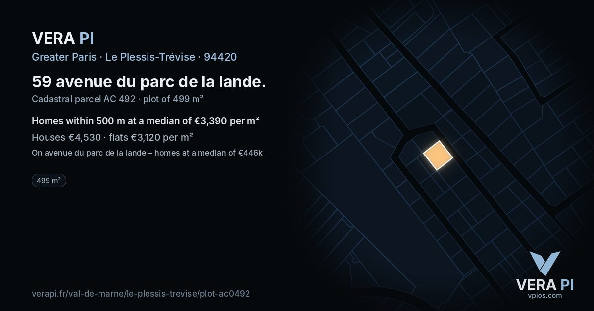 59 avenue du parc de la lande, Le Plessis-Trévise at night – the plot lit, the parcels around coloured by the prices near them