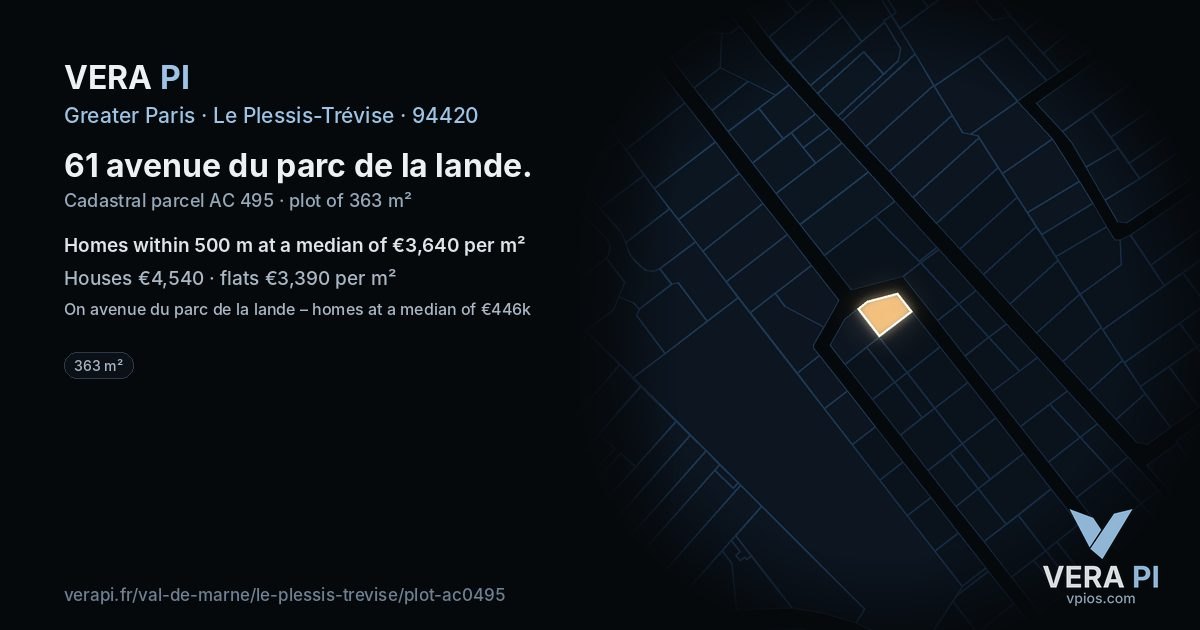 61 avenue du parc de la lande, Le Plessis-Trévise at night – the plot lit, the parcels around coloured by the prices near them
