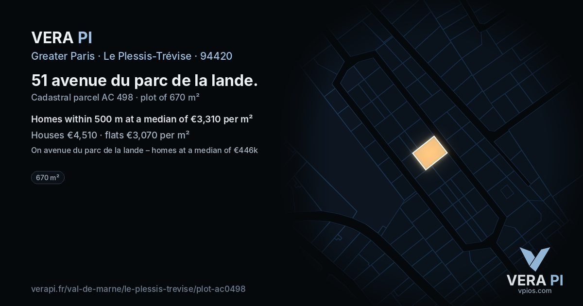 51 avenue du parc de la lande, Le Plessis-Trévise at night – the plot lit, the parcels around coloured by the prices near them