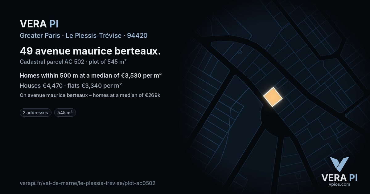 49 avenue maurice berteaux, Le Plessis-Trévise at night – the plot lit, the parcels around coloured by the prices near them