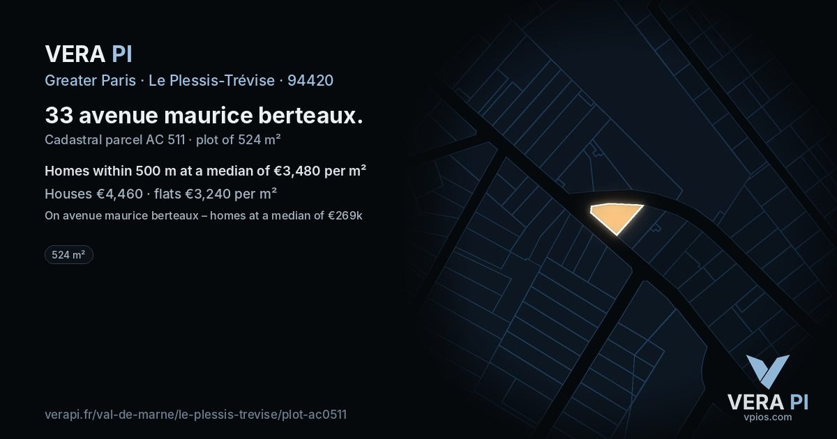 33 avenue maurice berteaux, Le Plessis-Trévise at night – the plot lit, the parcels around coloured by the prices near them