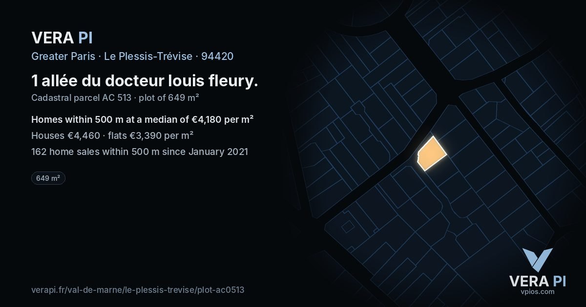 1 allée du docteur louis fleury, Le Plessis-Trévise at night – the plot lit, the parcels around coloured by the prices near them