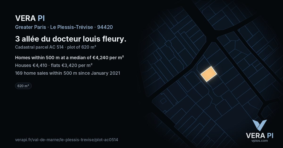 3 allée du docteur louis fleury, Le Plessis-Trévise at night – the plot lit, the parcels around coloured by the prices near them