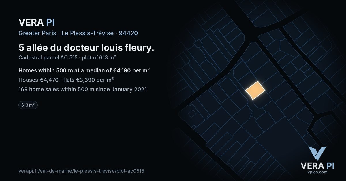 5 allée du docteur louis fleury, Le Plessis-Trévise at night – the plot lit, the parcels around coloured by the prices near them