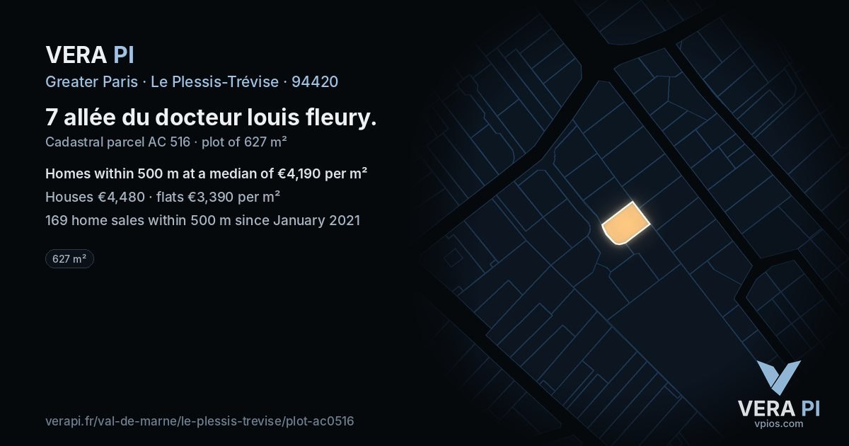 7 allée du docteur louis fleury, Le Plessis-Trévise at night – the plot lit, the parcels around coloured by the prices near them