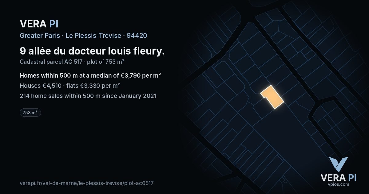 9 allée du docteur louis fleury, Le Plessis-Trévise at night – the plot lit, the parcels around coloured by the prices near them