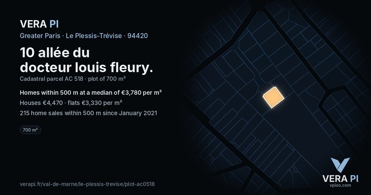 10 allée du docteur louis fleury, Le Plessis-Trévise at night – the plot lit, the parcels around coloured by the prices near them