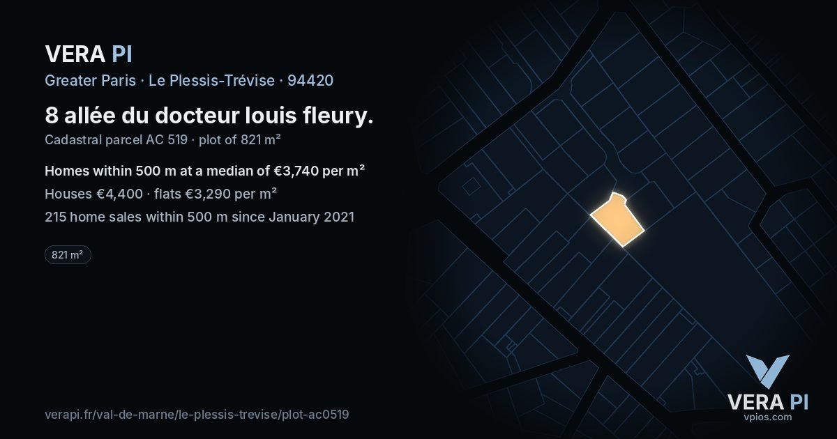 8 allée du docteur louis fleury, Le Plessis-Trévise at night – the plot lit, the parcels around coloured by the prices near them