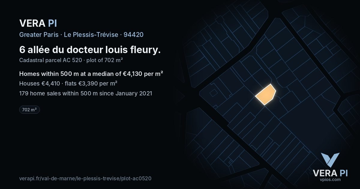 6 allée du docteur louis fleury, Le Plessis-Trévise at night – the plot lit, the parcels around coloured by the prices near them