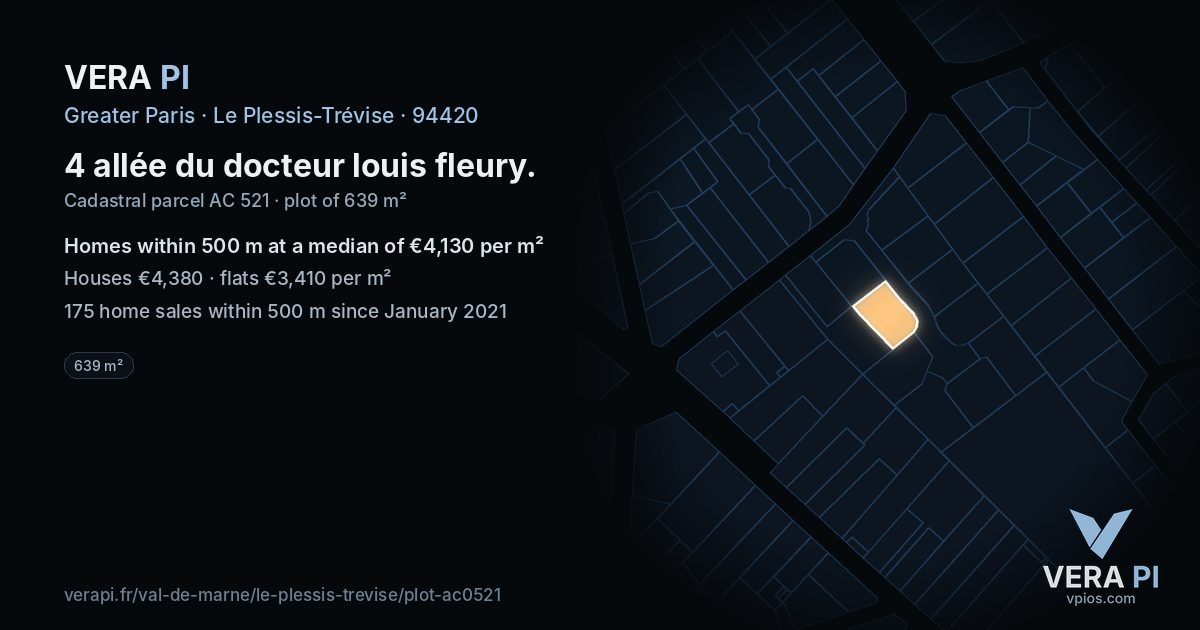 4 allée du docteur louis fleury, Le Plessis-Trévise at night – the plot lit, the parcels around coloured by the prices near them