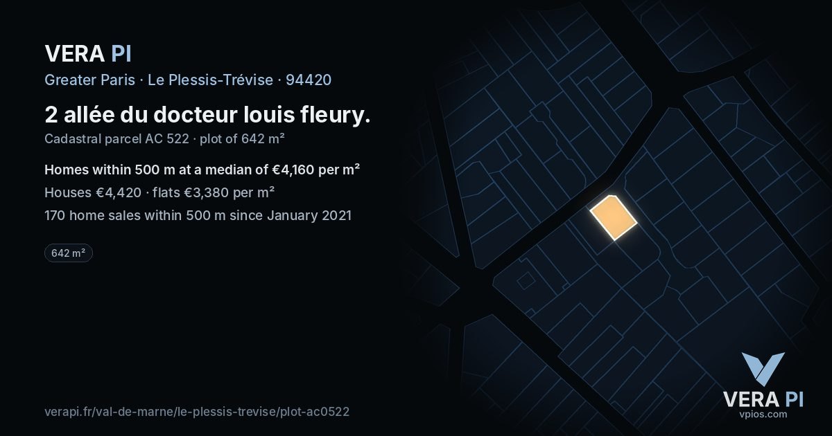 2 allée du docteur louis fleury, Le Plessis-Trévise at night – the plot lit, the parcels around coloured by the prices near them