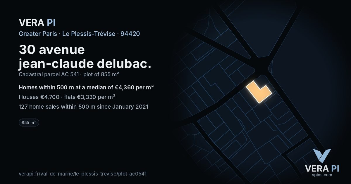 30 avenue jean-claude delubac, Le Plessis-Trévise at night – the plot lit, the parcels around coloured by the prices near them