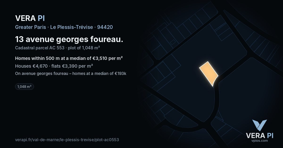 13 avenue georges foureau, Le Plessis-Trévise at night – the plot lit, the parcels around coloured by the prices near them