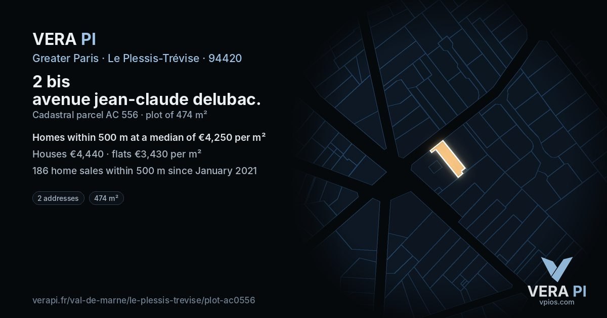 2 bis avenue jean-claude delubac, Le Plessis-Trévise at night – the plot lit, the parcels around coloured by the prices near them