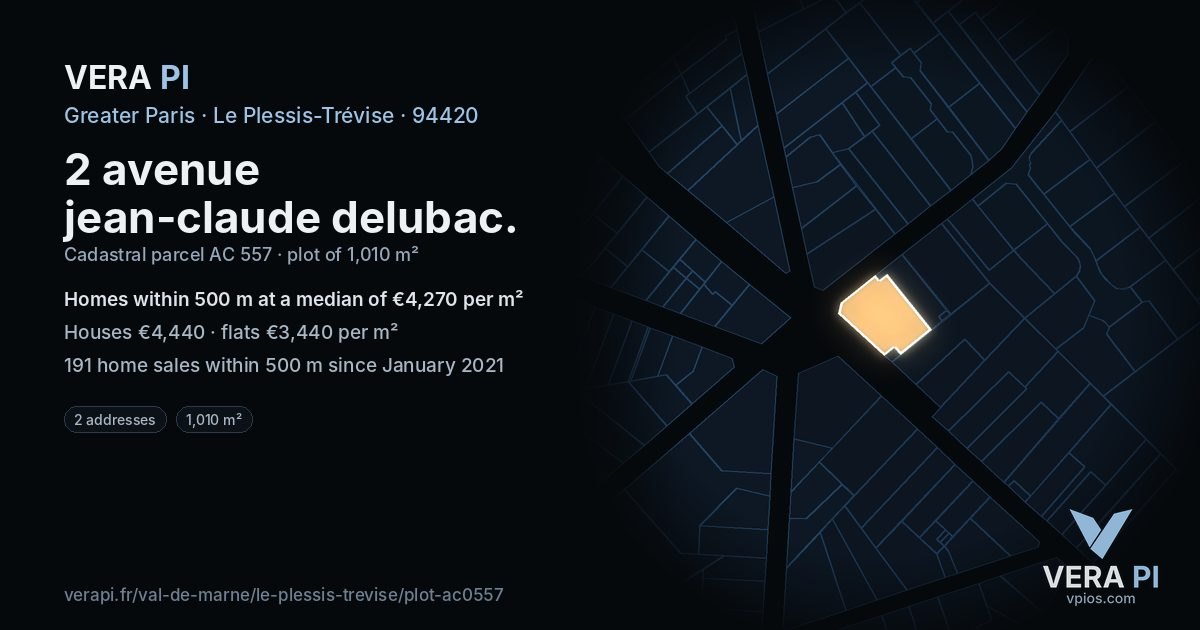 2 avenue jean-claude delubac, Le Plessis-Trévise at night – the plot lit, the parcels around coloured by the prices near them
