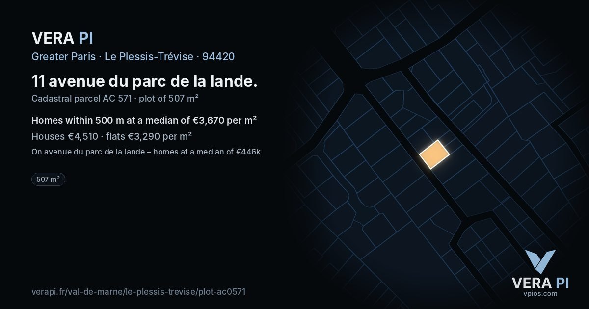 11 avenue du parc de la lande, Le Plessis-Trévise at night – the plot lit, the parcels around coloured by the prices near them