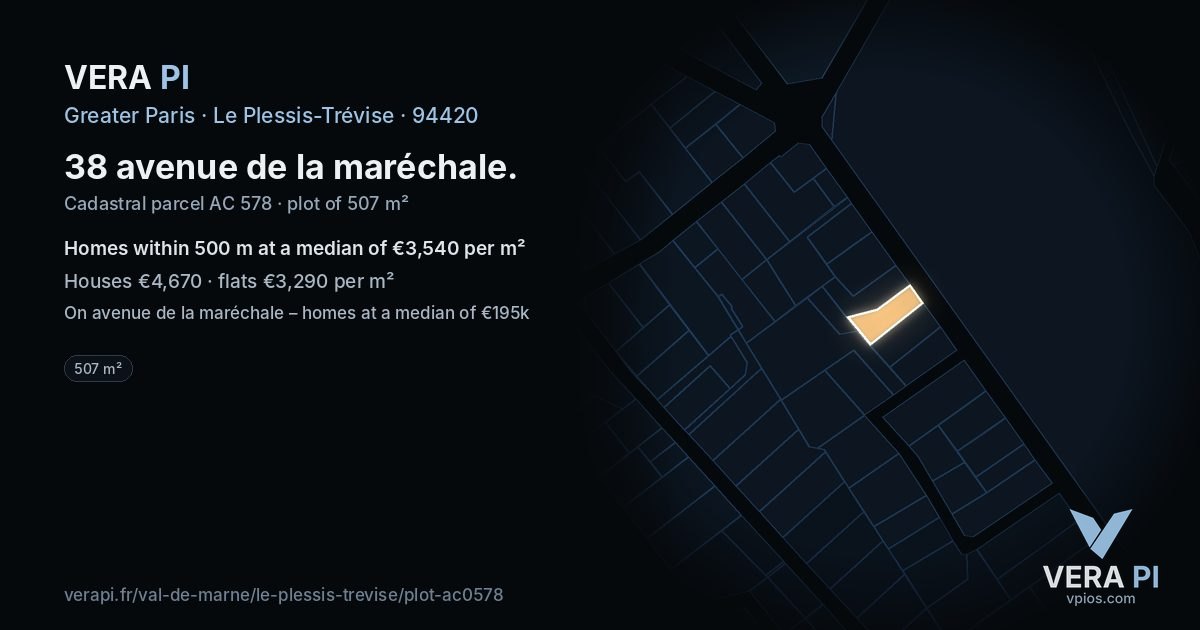 38 avenue de la maréchale, Le Plessis-Trévise at night – the plot lit, the parcels around coloured by the prices near them