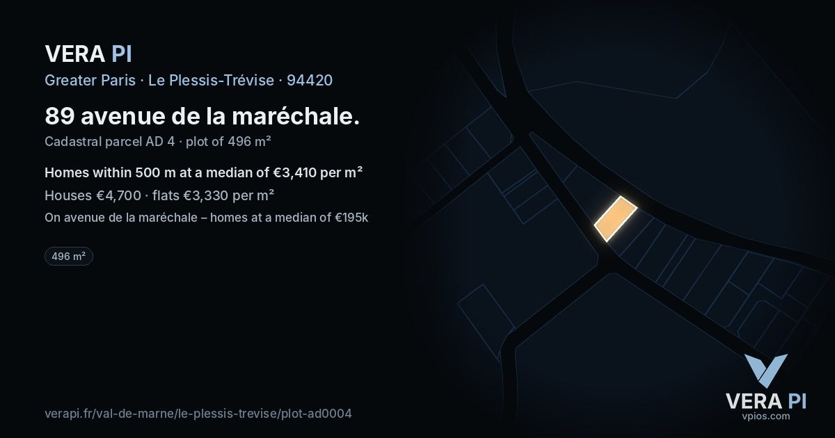 89 avenue de la maréchale, Le Plessis-Trévise at night – the plot lit, the parcels around coloured by the prices near them