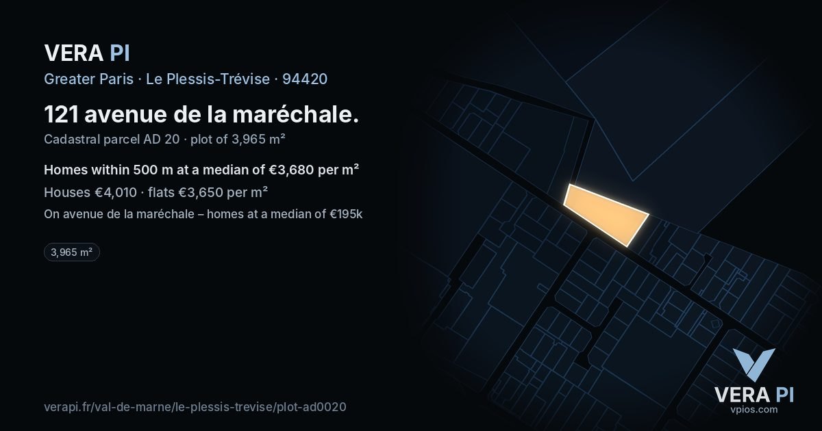121 avenue de la maréchale, Le Plessis-Trévise at night – the plot lit, the parcels around coloured by the prices near them