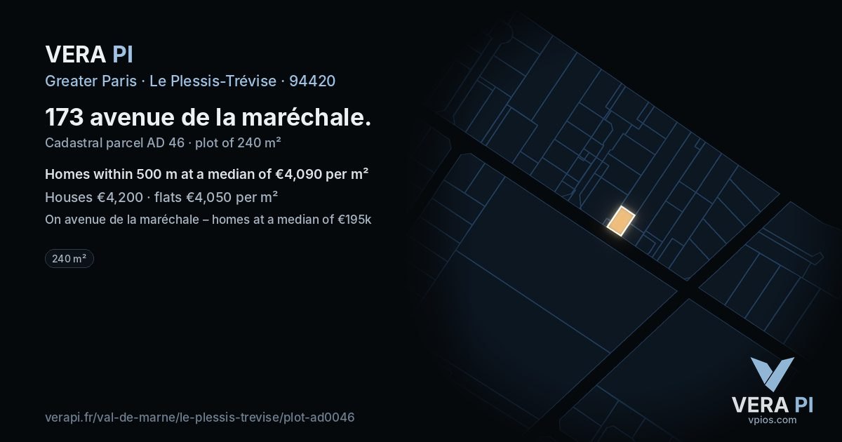 173 avenue de la maréchale, Le Plessis-Trévise at night – the plot lit, the parcels around coloured by the prices near them