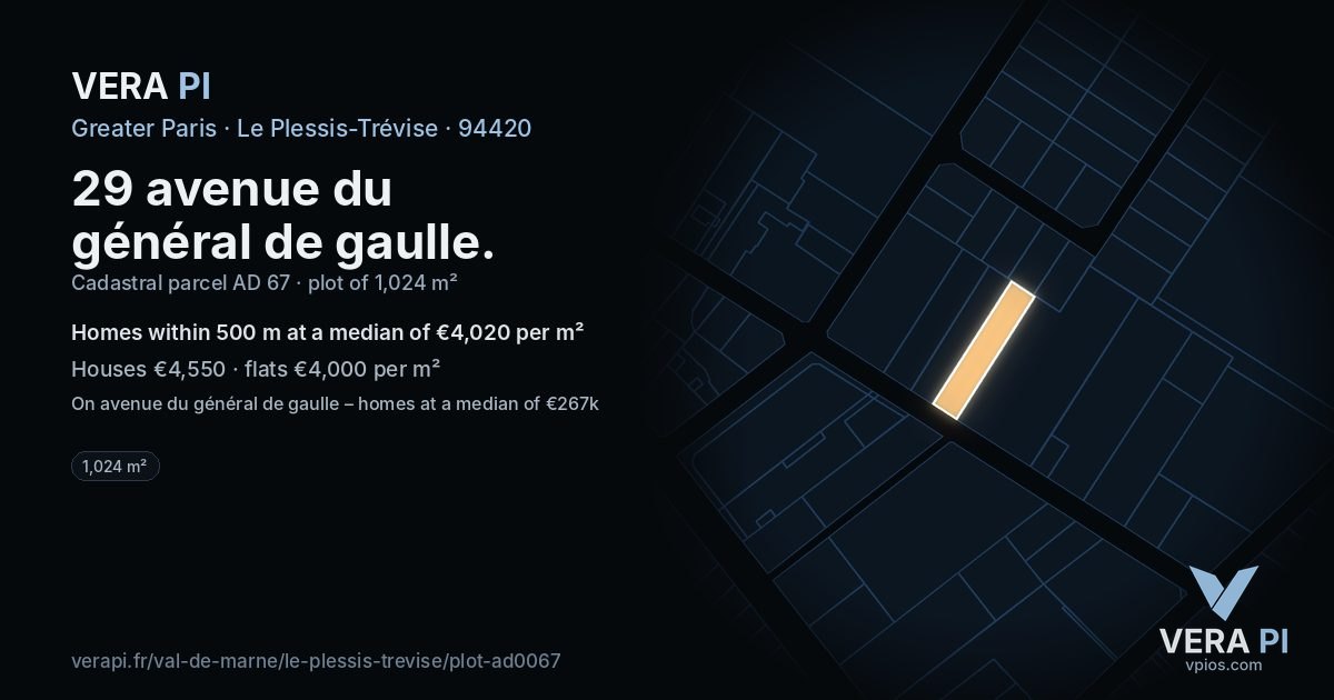 29 avenue du général de gaulle, Le Plessis-Trévise at night – the plot lit, the parcels around coloured by the prices near them