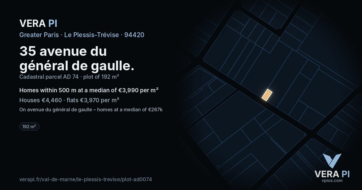 35 avenue du général de gaulle, Le Plessis-Trévise at night – the plot lit, the parcels around coloured by the prices near them