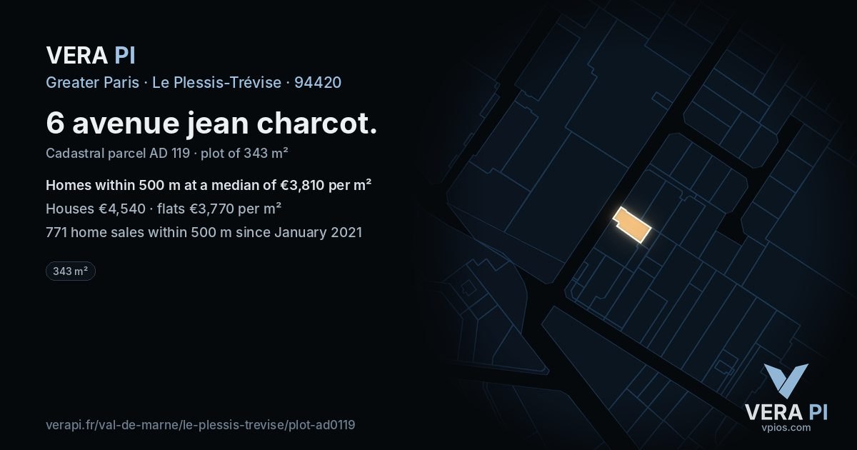 6 avenue jean charcot, Le Plessis-Trévise at night – the plot lit, the parcels around coloured by the prices near them