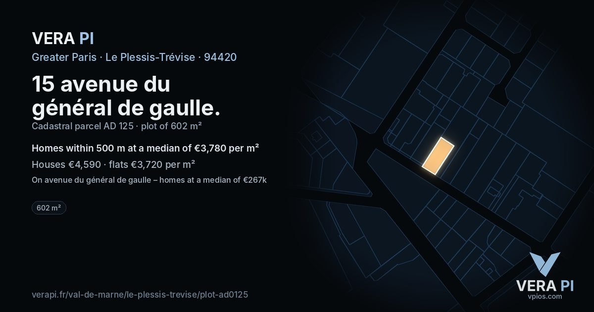 15 avenue du général de gaulle, Le Plessis-Trévise at night – the plot lit, the parcels around coloured by the prices near them