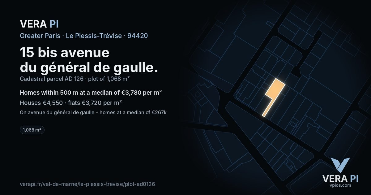 15 bis avenue du général de gaulle, Le Plessis-Trévise at night – the plot lit, the parcels around coloured by the prices near them