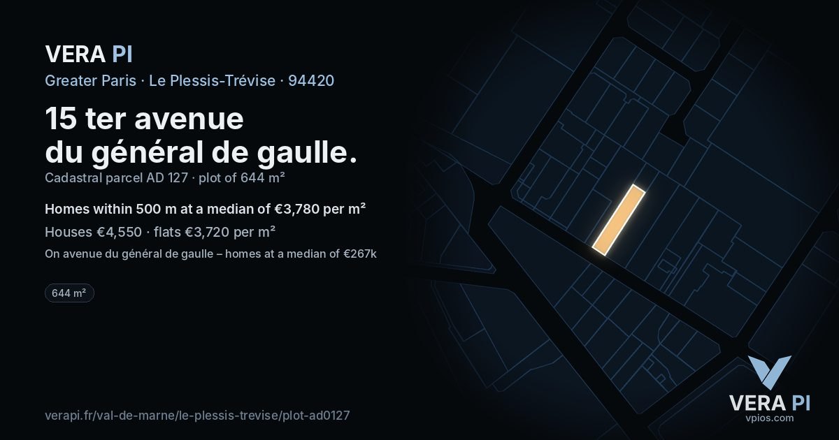 15 ter avenue du général de gaulle, Le Plessis-Trévise at night – the plot lit, the parcels around coloured by the prices near them