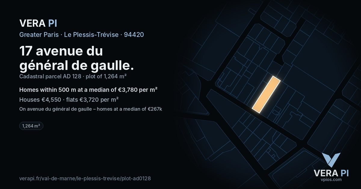 17 avenue du général de gaulle, Le Plessis-Trévise at night – the plot lit, the parcels around coloured by the prices near them
