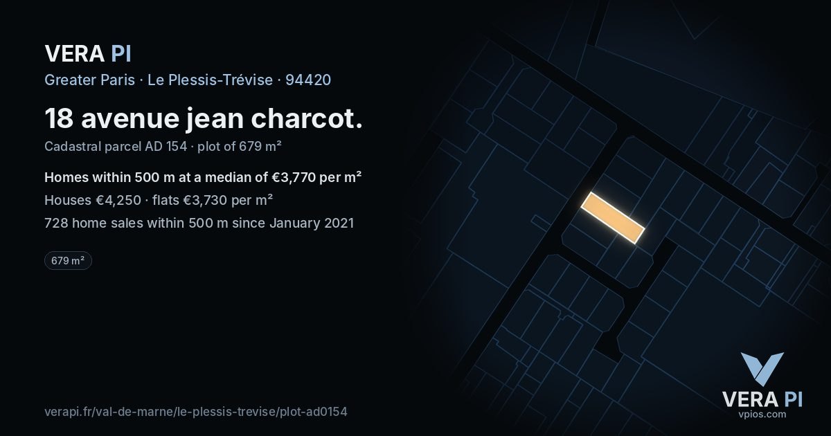 18 avenue jean charcot, Le Plessis-Trévise at night – the plot lit, the parcels around coloured by the prices near them