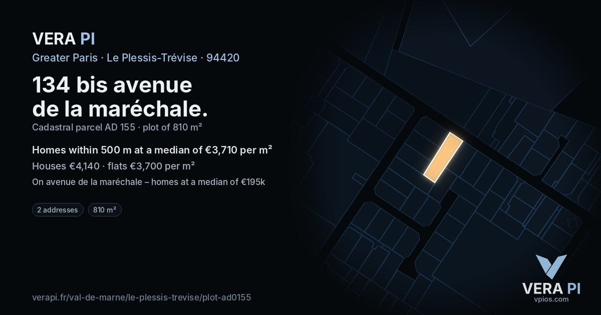 134 bis avenue de la maréchale, Le Plessis-Trévise at night – the plot lit, the parcels around coloured by the prices near them