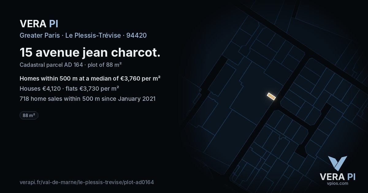 15 avenue jean charcot, Le Plessis-Trévise at night – the plot lit, the parcels around coloured by the prices near them