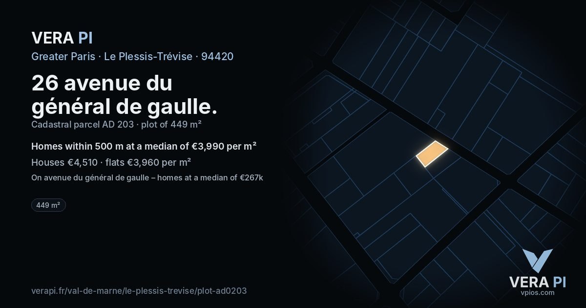26 avenue du général de gaulle, Le Plessis-Trévise at night – the plot lit, the parcels around coloured by the prices near them