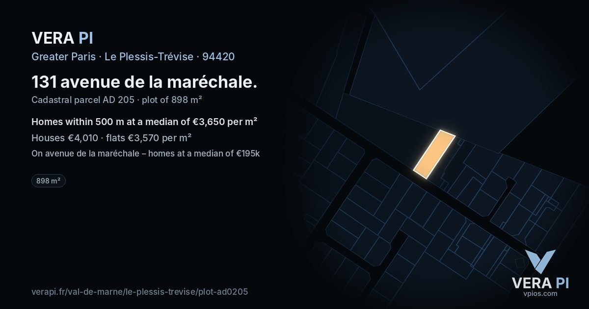 131 avenue de la maréchale, Le Plessis-Trévise at night – the plot lit, the parcels around coloured by the prices near them