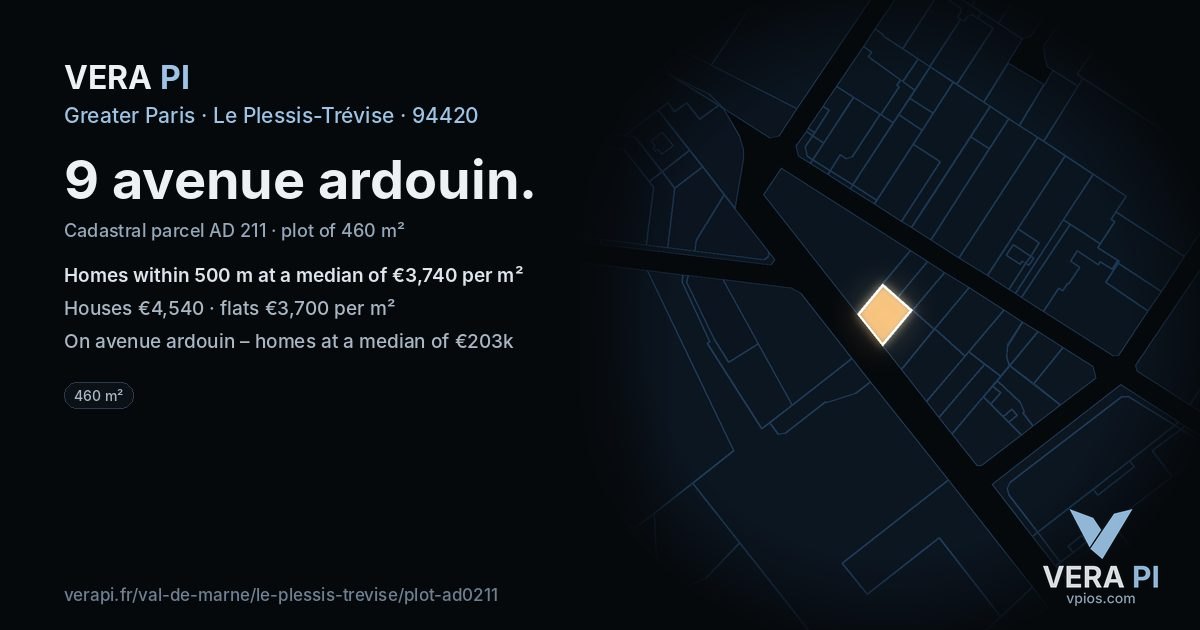 9 avenue ardouin, Le Plessis-Trévise at night – the plot lit, the parcels around coloured by the prices near them