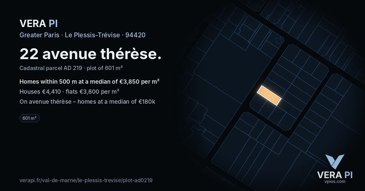 22 avenue thérèse, Le Plessis-Trévise at night – the plot lit, the parcels around coloured by the prices near them