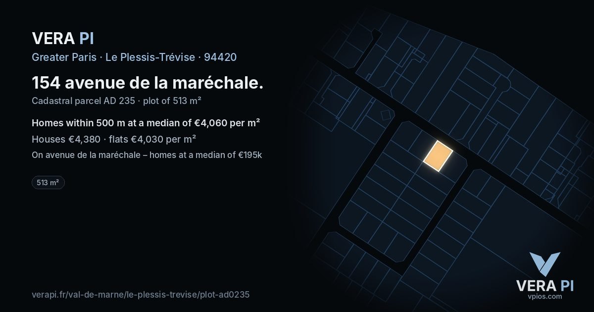 154 avenue de la maréchale, Le Plessis-Trévise at night – the plot lit, the parcels around coloured by the prices near them