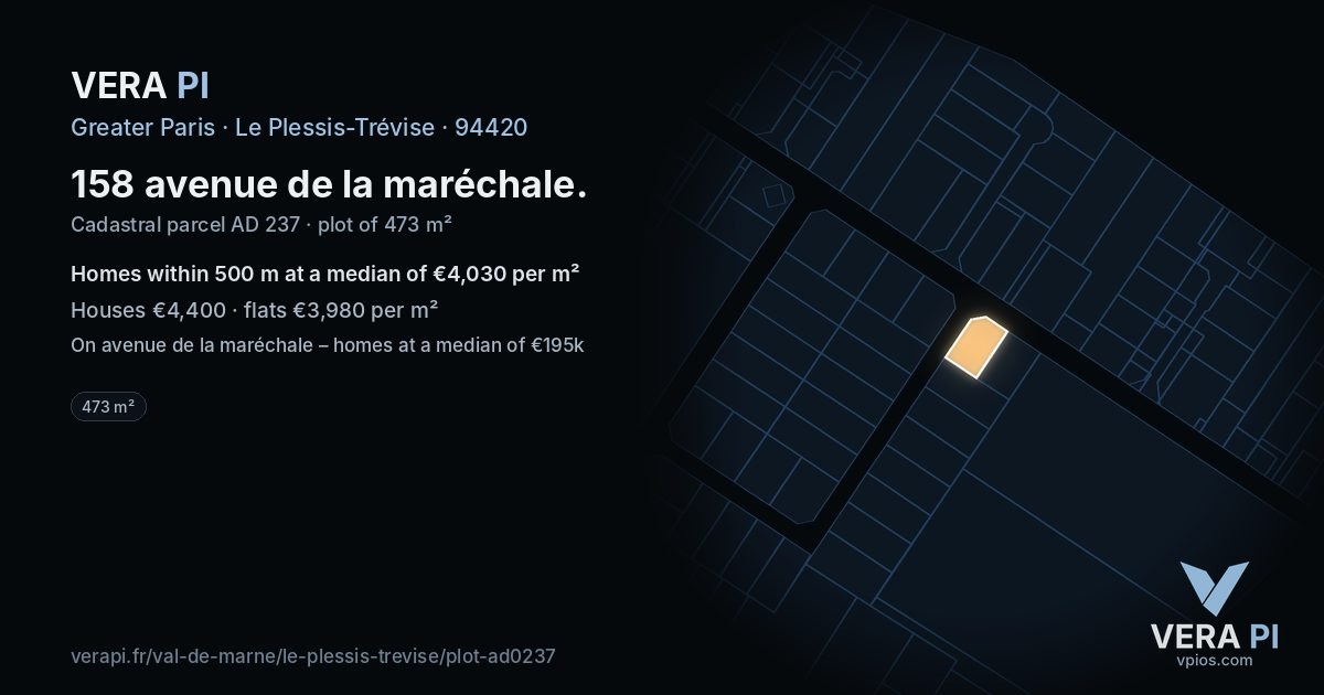 158 avenue de la maréchale, Le Plessis-Trévise at night – the plot lit, the parcels around coloured by the prices near them