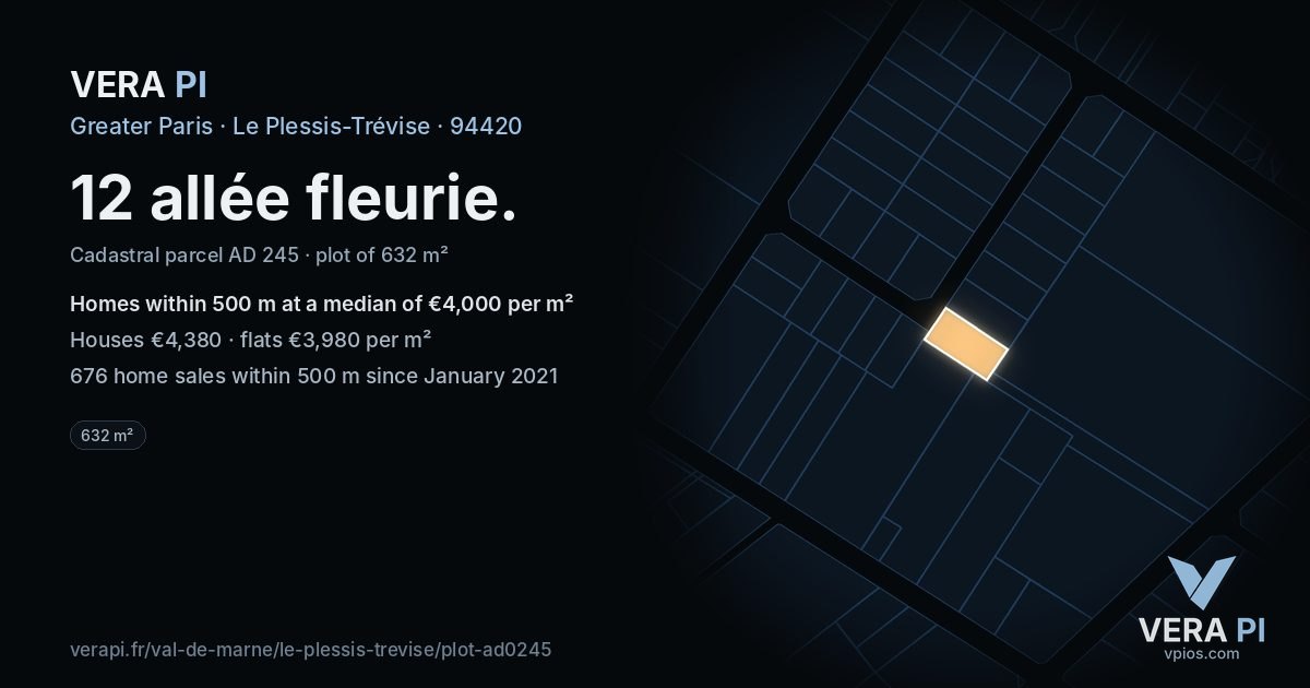 12 allée fleurie, Le Plessis-Trévise at night – the plot lit, the parcels around coloured by the prices near them