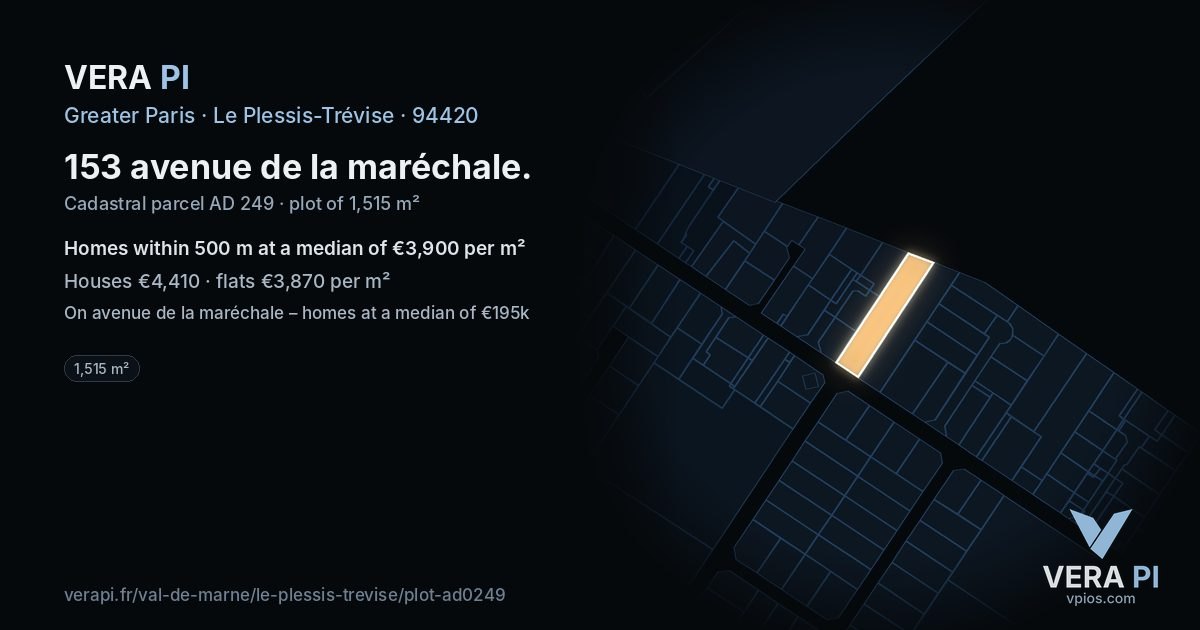 153 avenue de la maréchale, Le Plessis-Trévise at night – the plot lit, the parcels around coloured by the prices near them